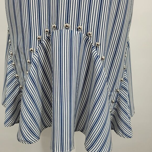 Bar III  Striped Stud Embellished Flounce-Hem Dress - Picture 5 of 8